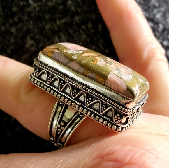 New Oversized Copper Rhodochrosite 925 Silver Ring. - Picture 9 of 15